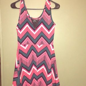 Women's Red/Teal multicolored, sleeveless dress.